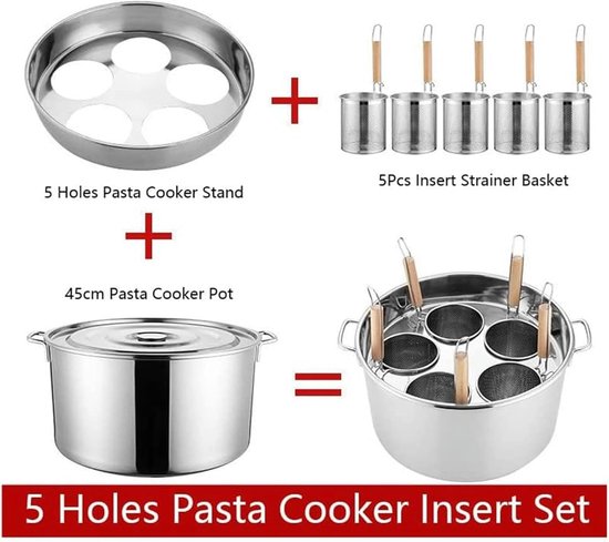 Inzetstukken voor Pastamaker - Pastapan Mand - Zelf Pasta Maken - Roestvrij Staal - 3/4/5 Gaten - Zilver — afbeelding 5