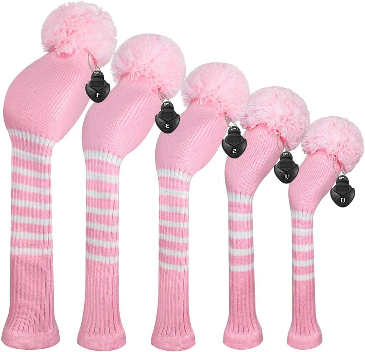 Golf Hoesjes - Club Covers - Golf Bescherming - Dubbel Gebreid - Set van 5 - Lichtroze