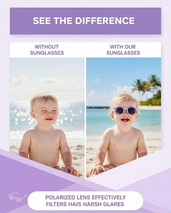 Baby Zonnebril - Kinderzonnebril - Oogbescherming Zomer - Polariserende UV400 glazen - 0-3 Jaar - Paars — afbeelding 5