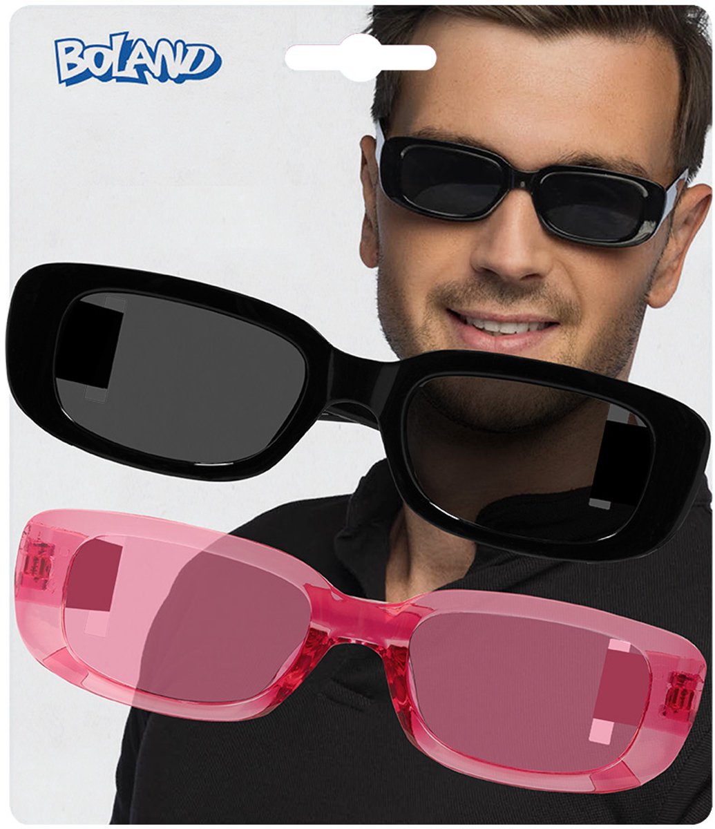 Boland - Set 2 partybrillen Techno zwart/roze - Volwassenen - Geen verkleedthema - Festival