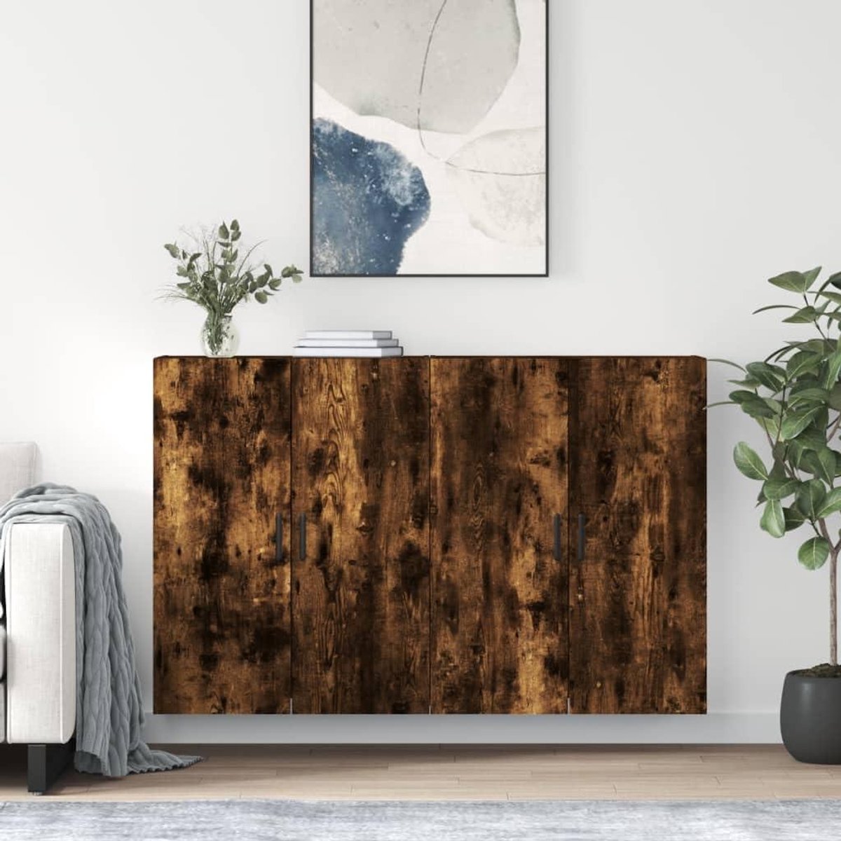 Wandkasten Set - Opbergkasten - Ruimte Organiseren - Vochtbestendig Houtmateriaal - 695x34x90 cm - Rookeiken