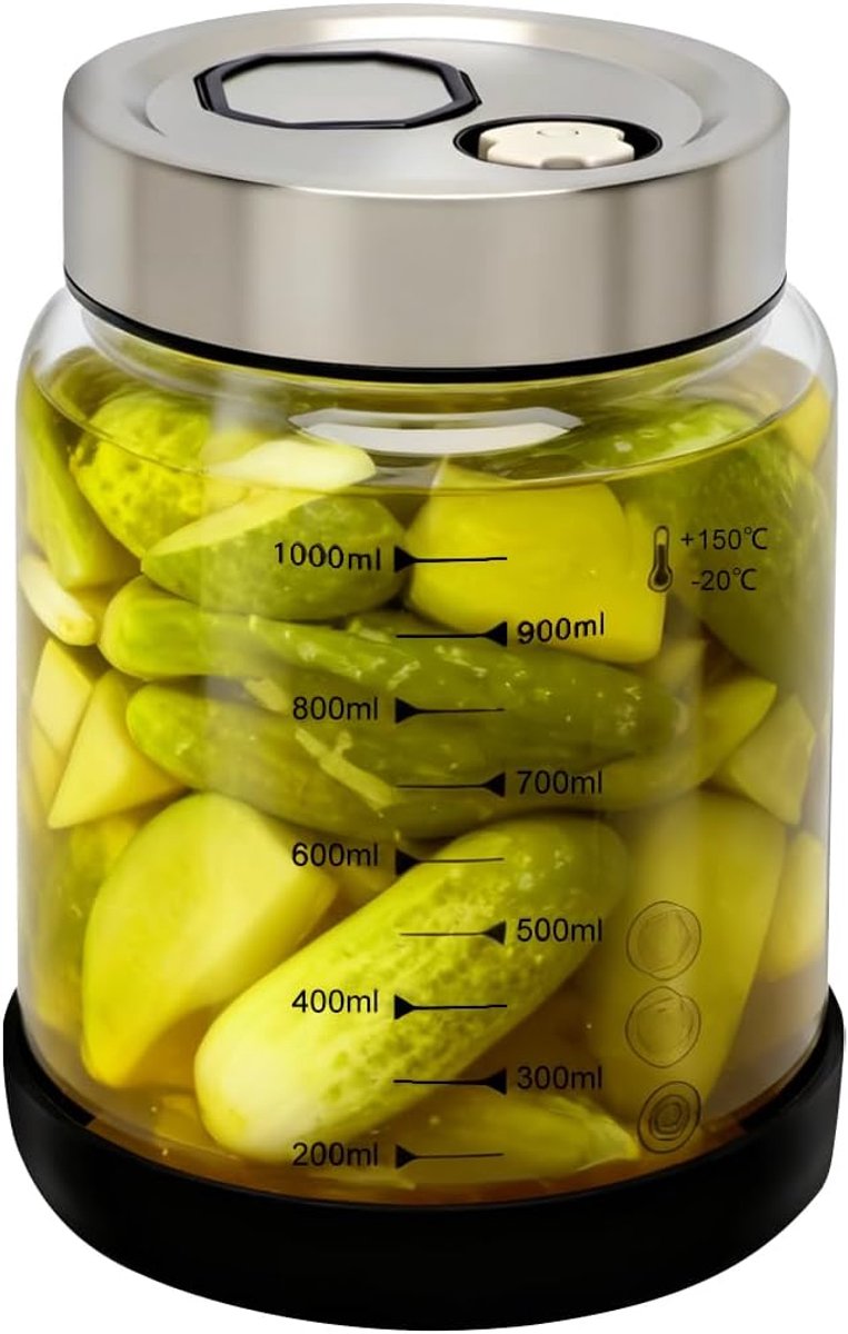 Fermentatiepot met deksel, 1 liter, grote fermentatiepot met ontluchtingsventiel, voor fermentatie van kimchi, zuurkool, zuurdesemstarter