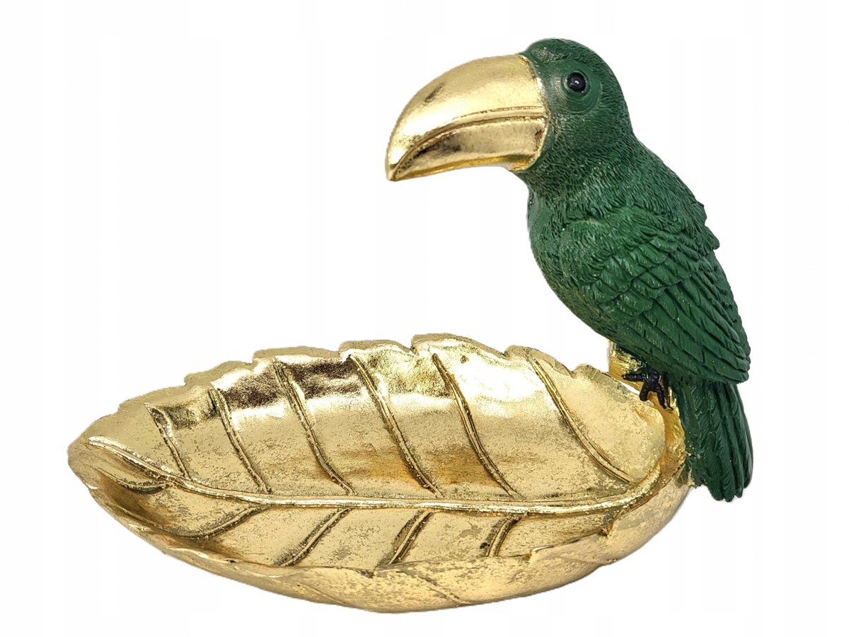 Groene en gouden toekan figuur, 15x12,5cm