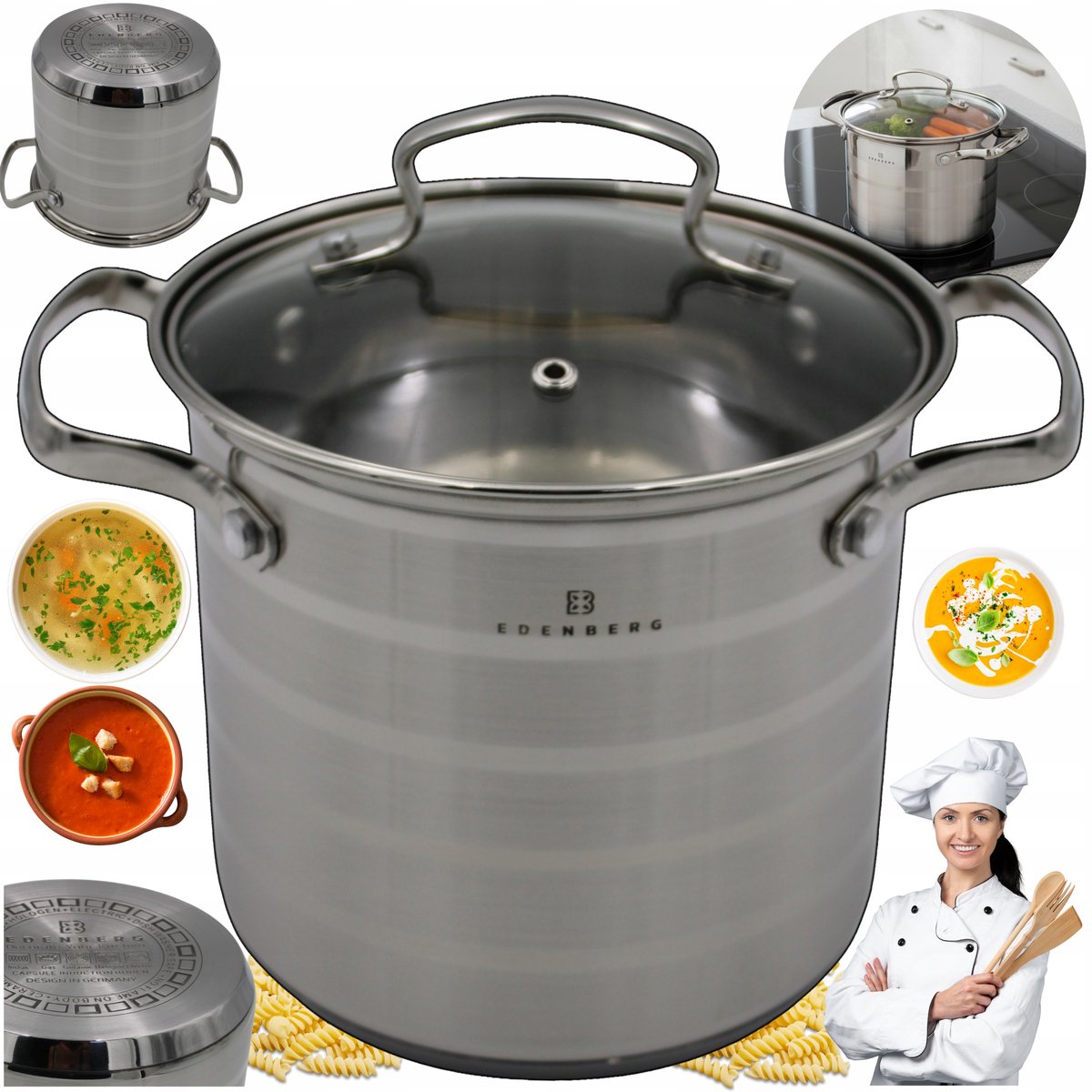 RVS Kookpan 6.8L met Deksel - Inductie & Vaatwasserbestendig