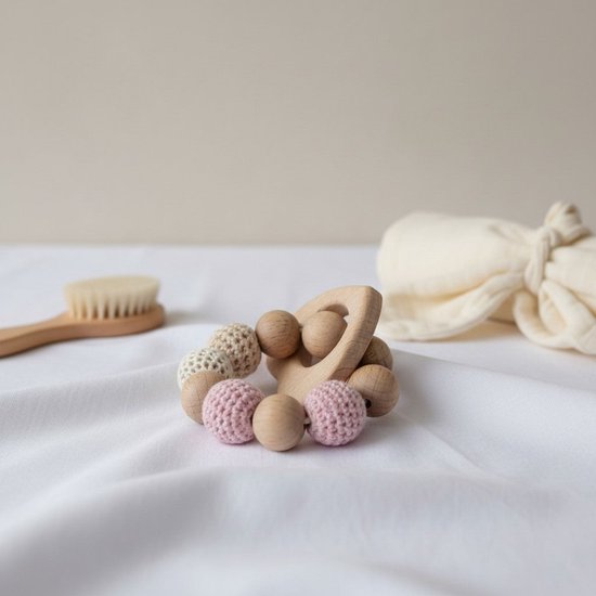Nuvinokids Bunny - Kraamcadeau Set 6-delig - Handgemaakt 100% Katoen - Baby - Peuter - Kind - Newborn - Kraamcadeautje - Babyshower Cadeau - Geboortecadeau - Babygeschenkset - Newborn Cadeau - Gehaakt - Rammelaar - Speenkoord - Knuffel - Slofjes — afbeelding 4