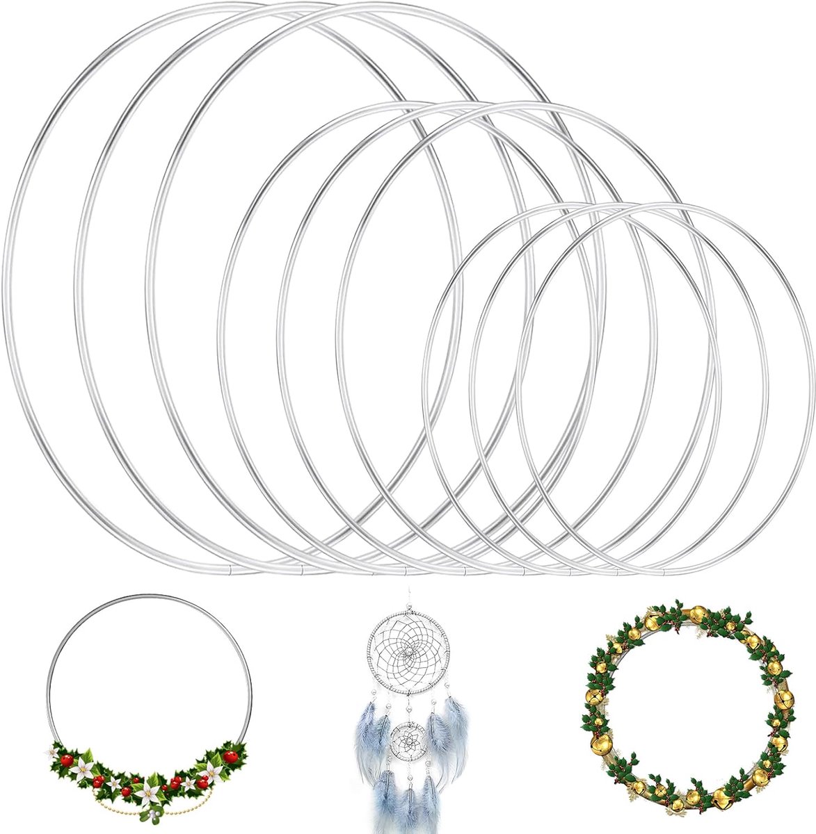 15 Zilveren Metalen Ringen Drie Maten Voor Dromenvanger En Kranswerk | Decoratiering Voor Bruiloftskrans, Kerstversiering En Creatieve Huisdecoratie