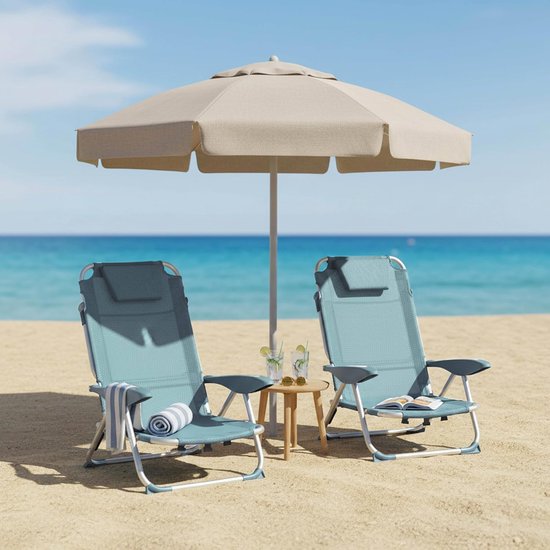 Strandfauteuils Set - Opvouwbare Stoelen - Ontspannen Buiten - 4 standen verstelbaar - Set van 2 - Grijs — afbeelding 2