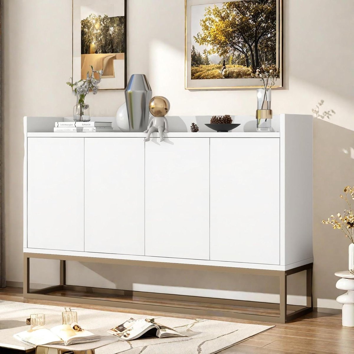 Dressoir Kast - Opbergkast Buffet - Ruimte Organiseren - Push-to-Open Deuren - 120 x 80 cm - Wit