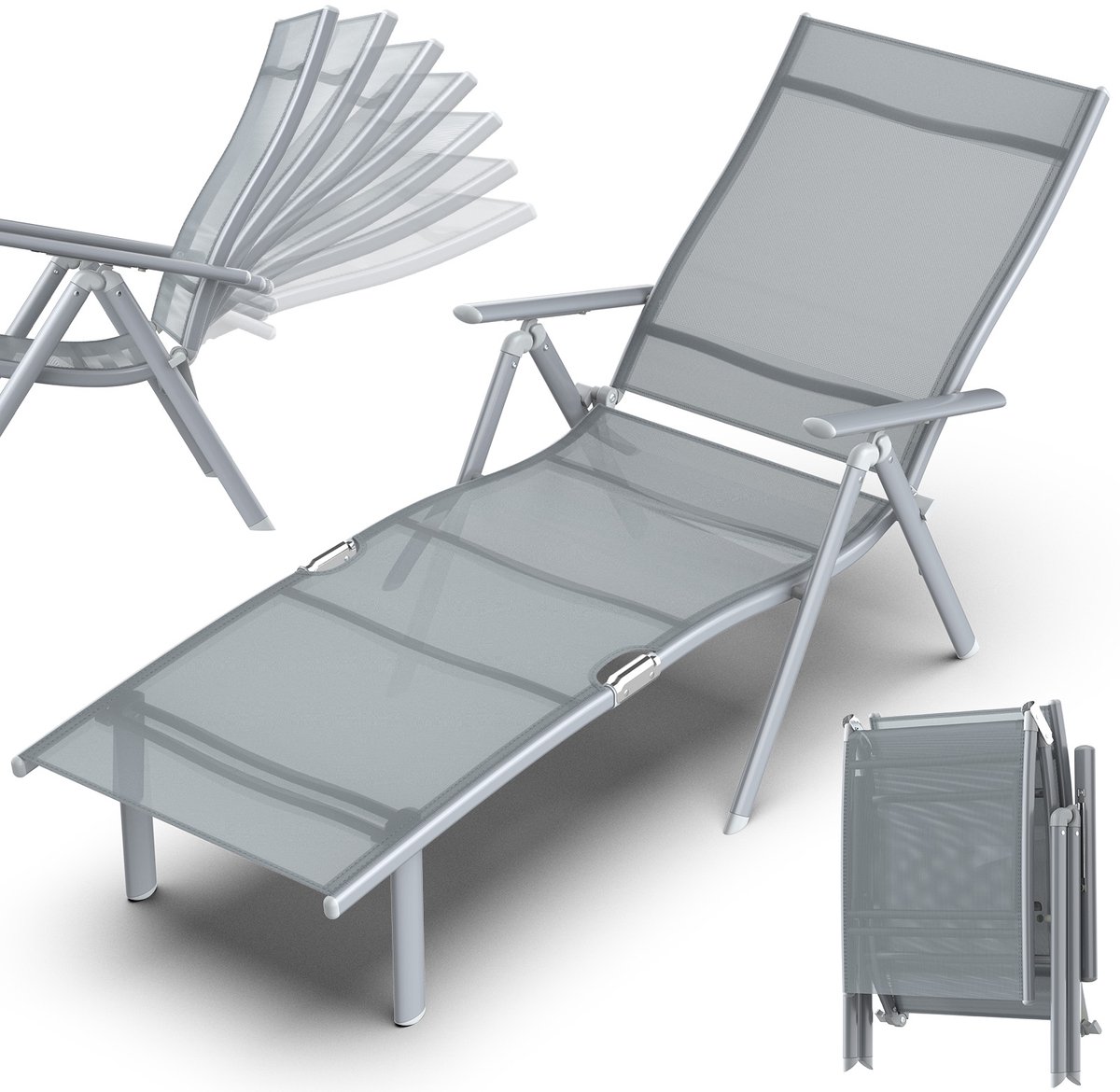 Arvioo - Ligbed - 7‑standig verstelbaar - Opvouwbaar - Grijs - Max 150kg