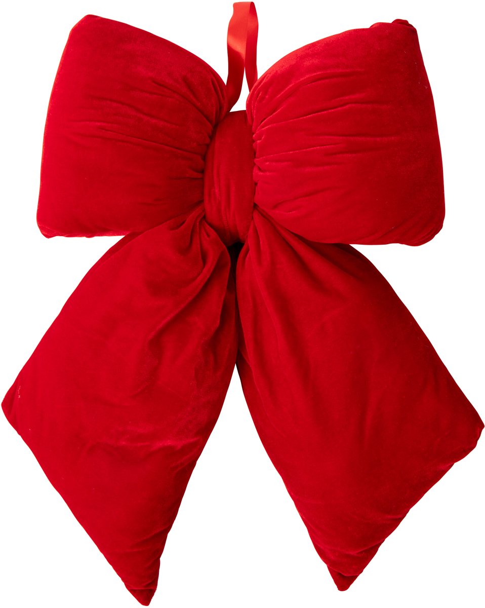 J-Line Hangende fluwelen strik - stof - kerstrood - large