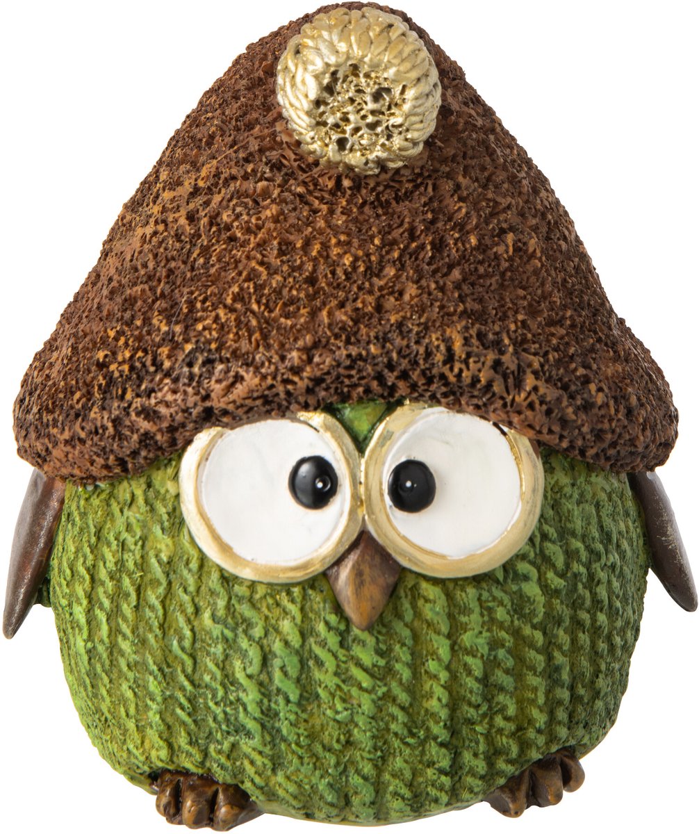 J-Line decoratie Uil Hoed - polyresin - groen/bruin - small