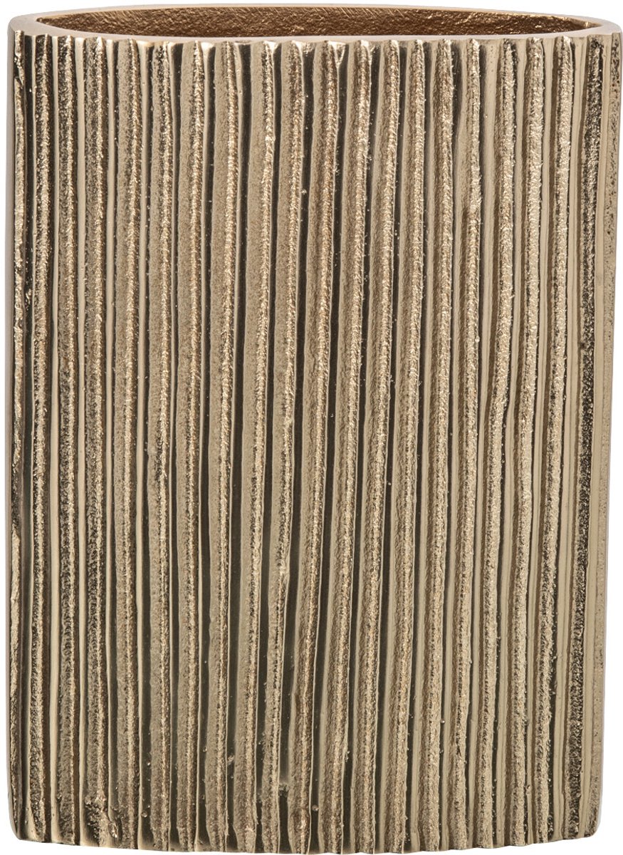 J-Line Geribbelde vaas - aluminium - goud - small