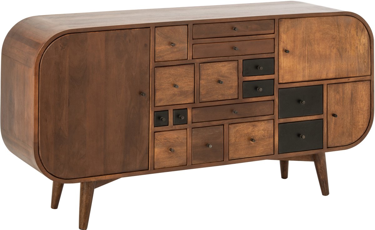J-Line Dressoir met meerdere laden - mangohout - naturel/zwart