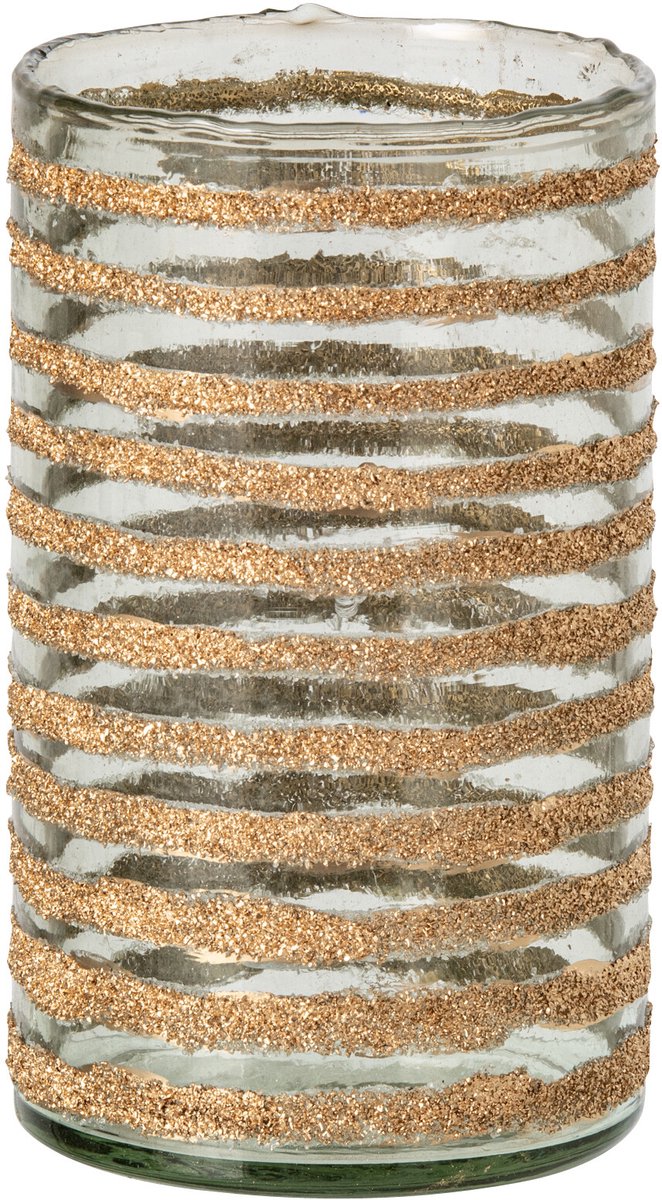 J-Line kandelaar Leo cilindervormig gestreept - glas - goud/transparant - medium