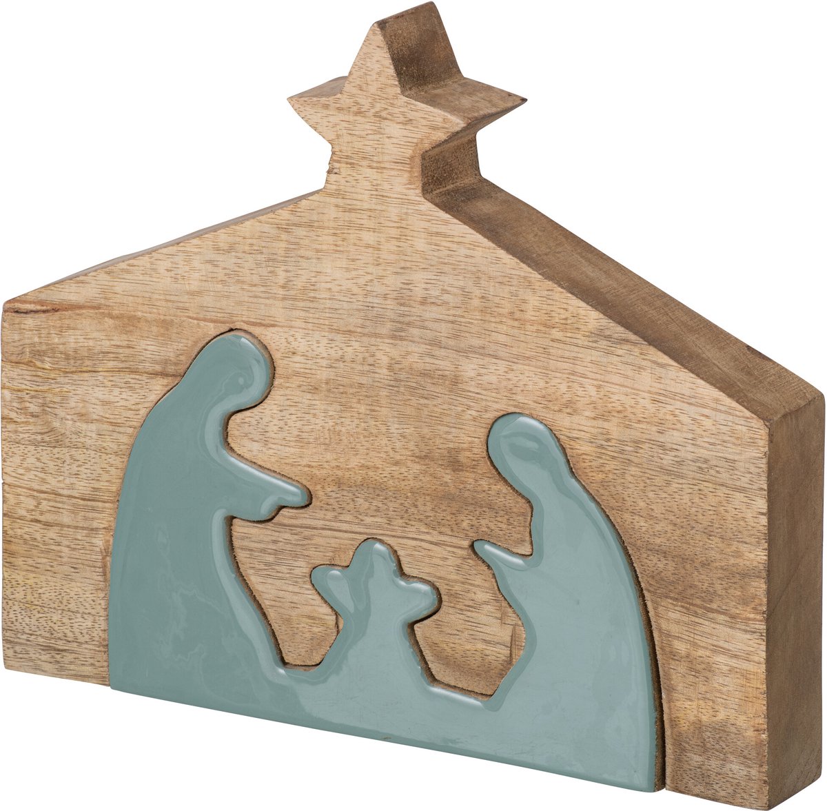 J-Line Kerststal - mangohout - naturel/turquoise - large