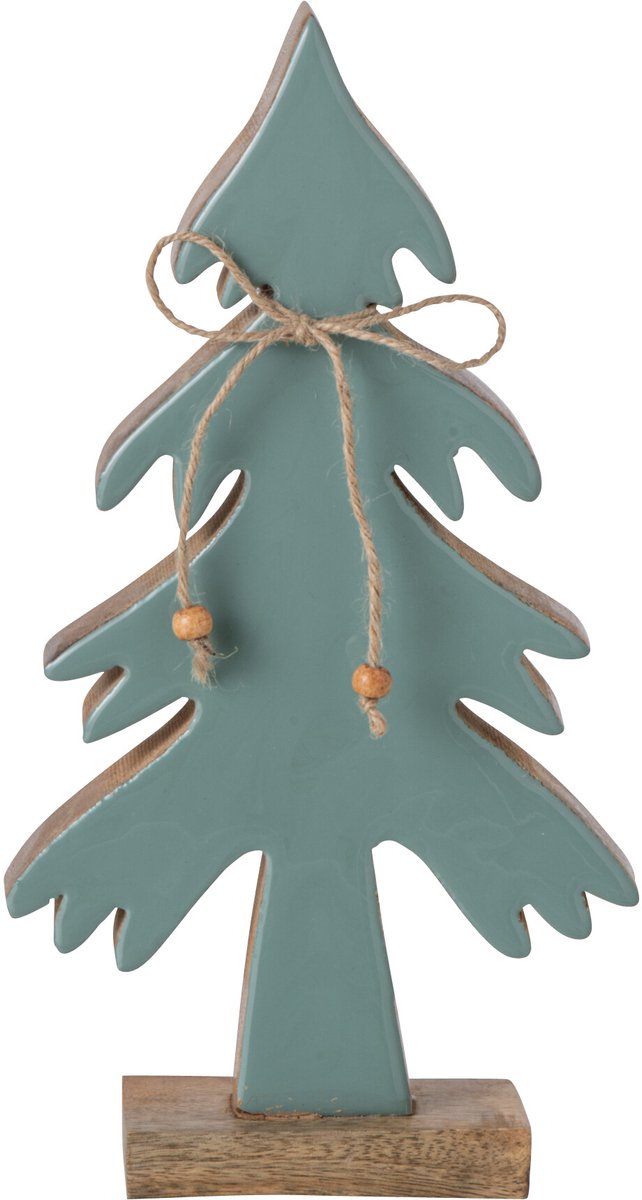J-Line Dennenboom met strik - mangohout - naturel/turquoise - small