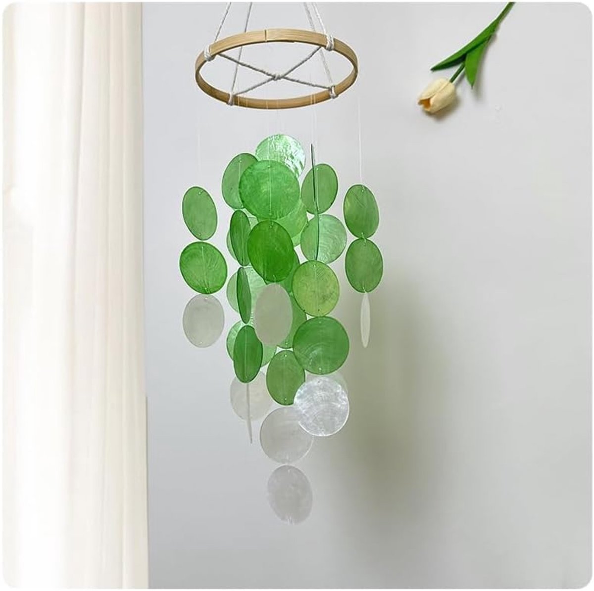 Windgong boho decor windgong tuin wind chimes klankspel voor buiten hangend schelp windgong retro windgong hanger decoratie klankspel voor tuin balkon groen 15 x 40 cm