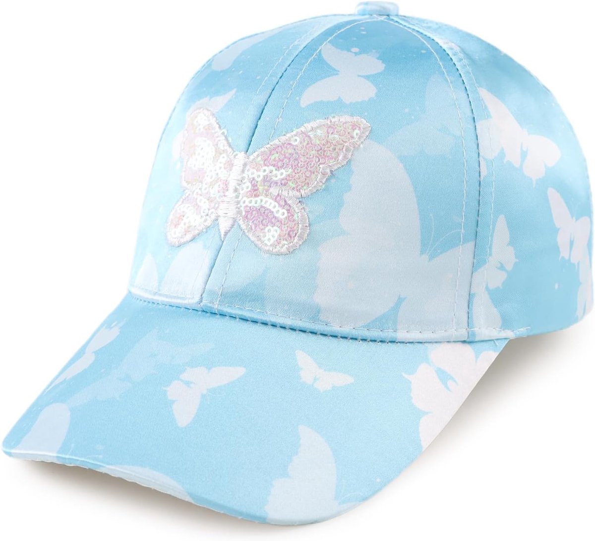Pet voor kinderen, meisjes, zomer, zonnehoed voor meisjes, kat, bloemen, vlinders, babypet