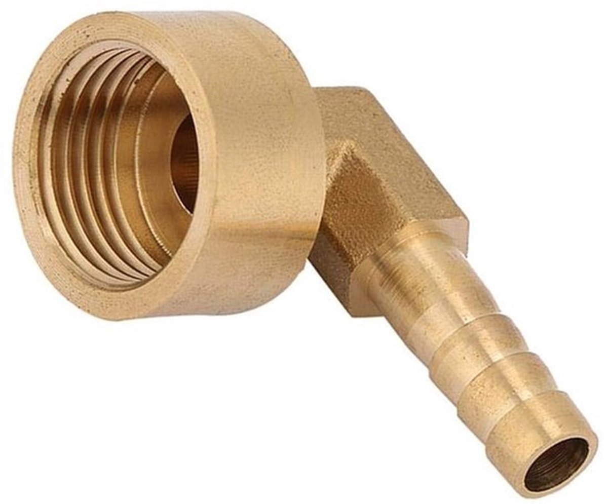 90 graden elleboog fitting - Messing slangkoppeling - Strakke sluiting - 10 mm - Weerhaak connector - G1/2 binnendraad - Geschikt voor fl...