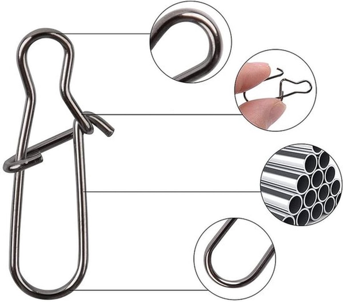 Lokhaak 100 stuks - RVS Snap Swivel - Sterke Connector - Visgerei voor Zoetwater/Zoutwater - Flexibele Rotatie - Schokbestendig - Visconnector