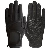 Zwarte paardrij handschoenen dames - Ademende mesh rijhandschoenen met antislip handpalm, elastische sluiting, lichtgewicht zomer handschoenen voor paardrijden, comfortabele pasvorm, geborduurd paardenmotief