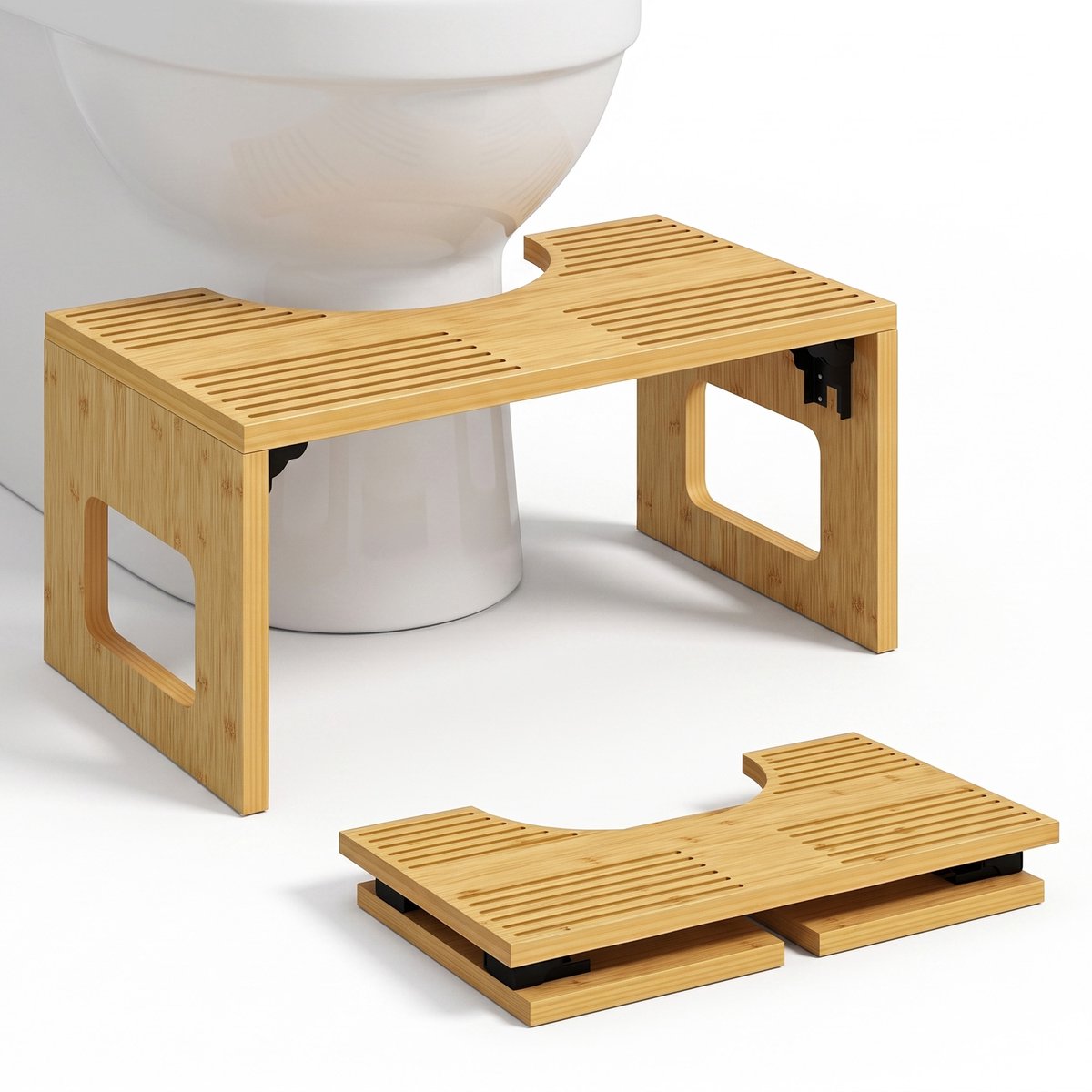 Toiletkrukje Kalajoki bamboe - Opvouwbaar toiletkrukje van bamboe - 42.5*25*20cm - Antislip - Eikenlook