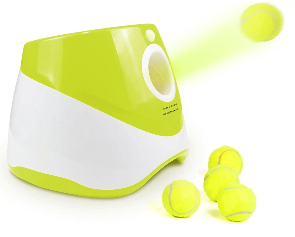 Noventra - Ballenwerper Voor Honden - Automatische Ballenwerper - Honden Speelgoed - Automatische Tennisbalwerper - Met 3 Tennisballen - Oplaadbaar - 10, 20 en 30 Meter - Voor Binnen en Buiten