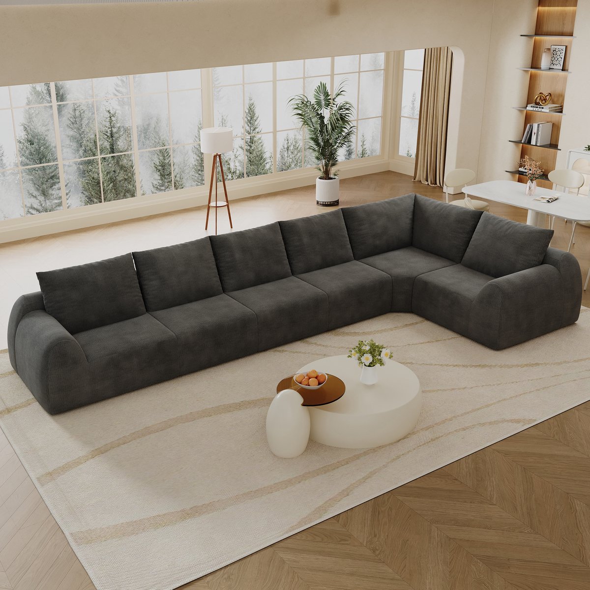MIVRAY Hoekbank 401 x 200 x 85 cm - L-Vormige Compressiebank Zonder Montage - Voor Woonkamer En Appartement - Chenille Donkergrijs