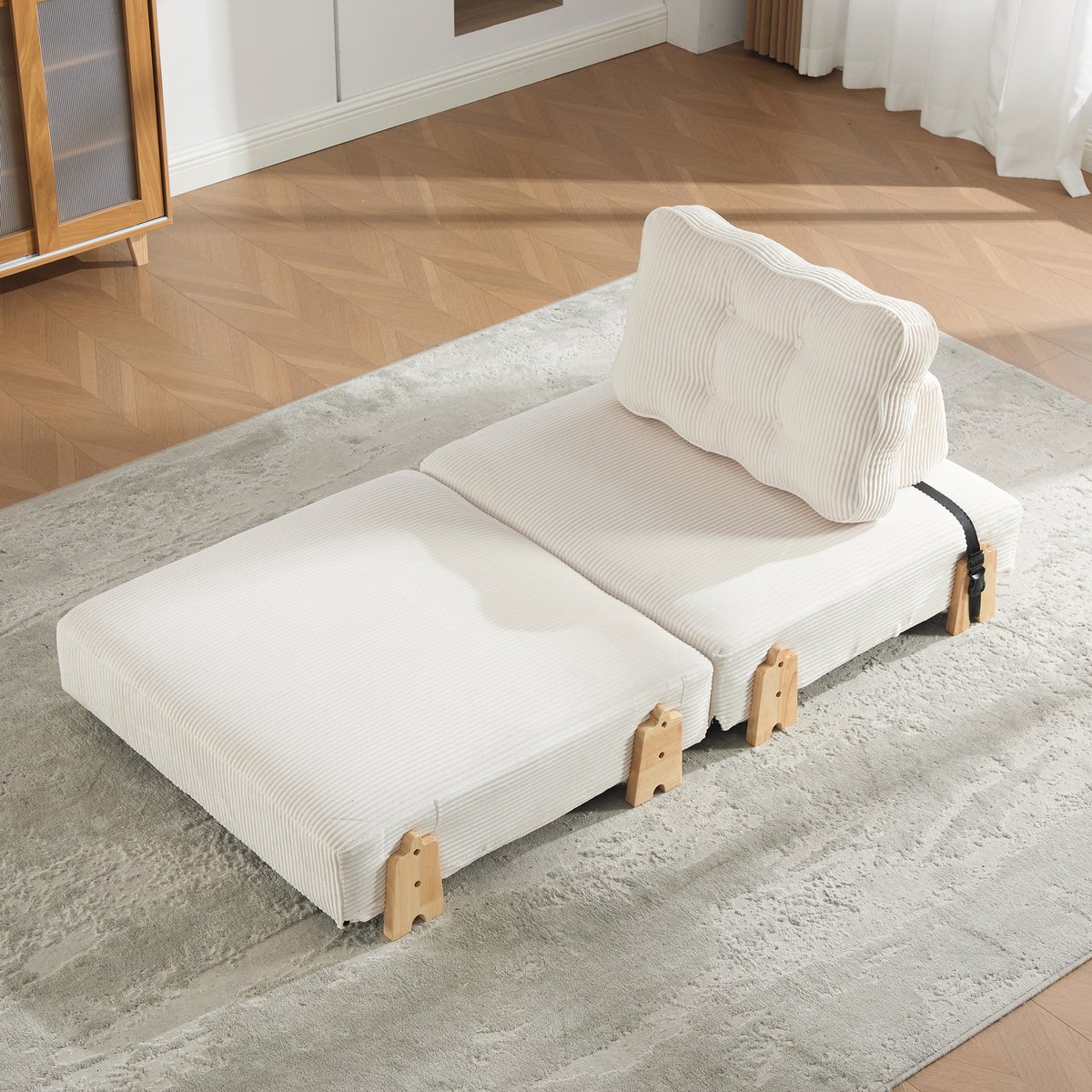 MIVRAY Fauteuil 90 x 86 x 84 cm - Opvouwbare Slaapfauteuil Met Verstelbare Rugleuning - Voor Woonkamer En Slaapkamer - Hout - Beige