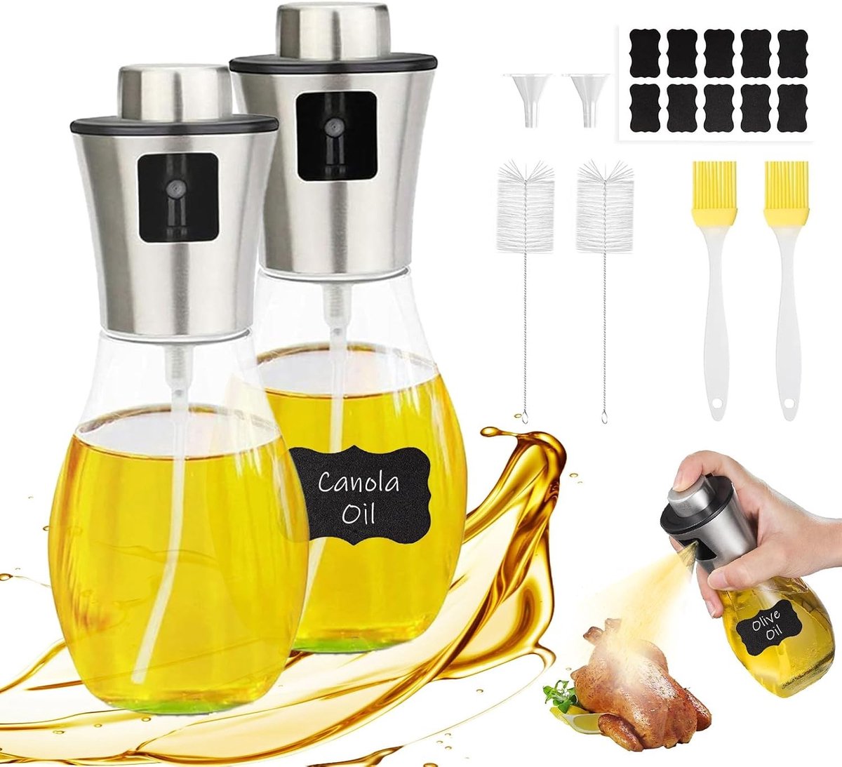 Olijfoliesprayer - Transparant - 200 ml - Glazen Oliesproeier Set - Voor Koken en Barbecueën