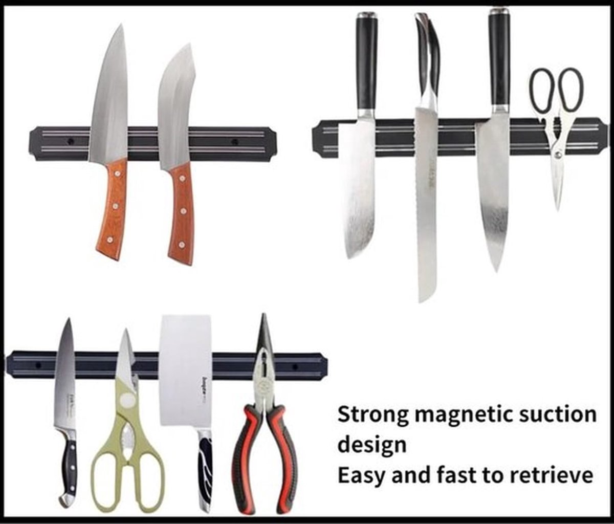 Messenhouder met Supermagneet - Magnetische Keukengerei Houder - 25 cm - Roestvrij Staal - Snelle Installatie - Elegante Afwerking - Magnetische Strip