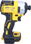 DeWALT DCF887 18V XR Brushless slagschroevendraaier, geel en zwart, met specificaties op de zijkant.