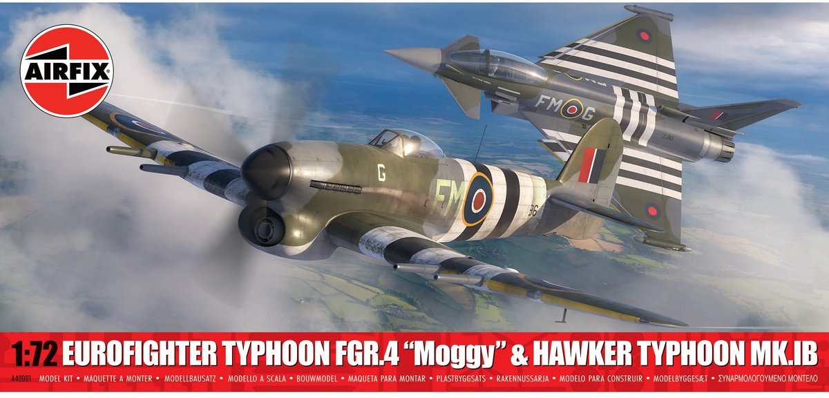 Airfix Modelbouwpakket Vliegtuigen - 40001 Eurofighter Typhoon FGR.4 Moggy - Hawker Typhoon Mk.IB - Britse Gevechtsvliegtuigen Plastic - 1:72 - Modelbouw