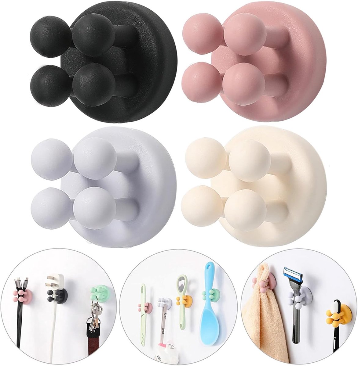 Claoner Scheermesjer houder – 4 stuks silicone tandenborstel houder voor douche wand zelfklevende schattige slaapzaal badkamer keuken opvang haak voor het ophangen van silk handdoeken tandenborstel