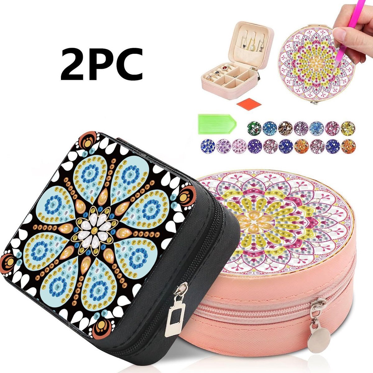 Claoner Sieraden doos DIY diamant schilderij make-up tas - Make-up tas draagbaar - Creatieve hobby's - verjaardagscadeaus - kerstcadeaus - zwart