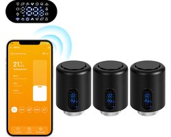 Slimme Thermostaatkraan voor Radiator – WiFi, App en 6 Modi – Zwart – 3-pack
