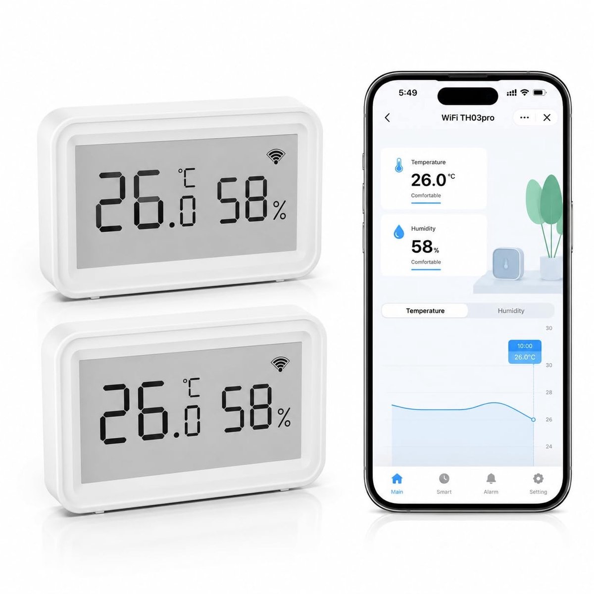 Wifi-thermometer - Wit - 75 x 44,5 x 17,5 mm - Draadloze Temperatuur- en Vochtigheidssensor met LCD voor Thuisgebruik
