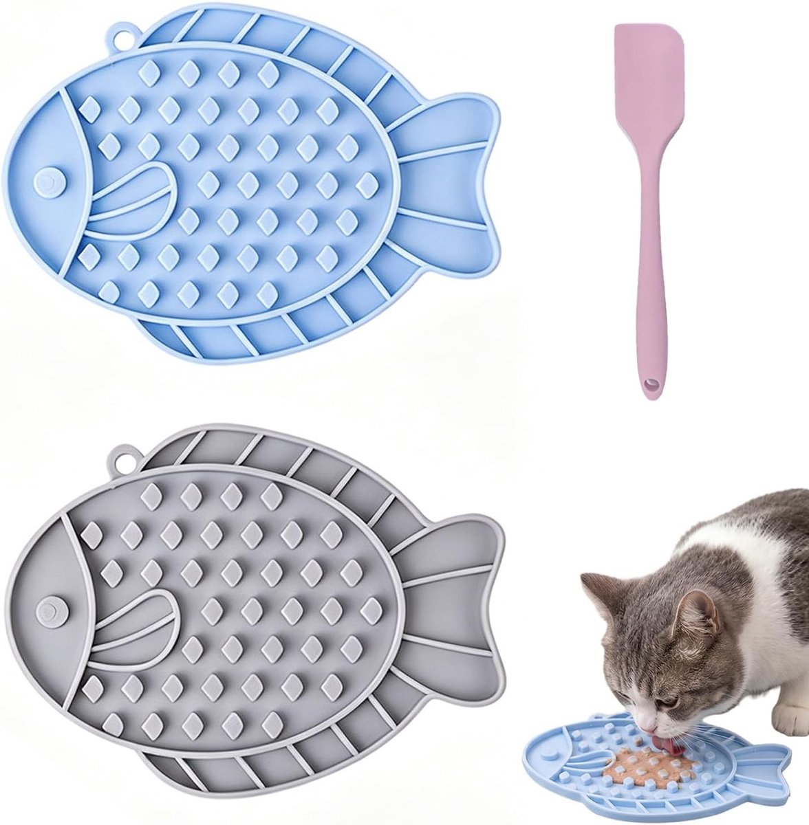 Waterspeelmat voor katten - 18,5 x 13,7 x 0,5 cm - Siliconen Voermat met Langzaam Etend Visdesign - Voor Katten en Honden