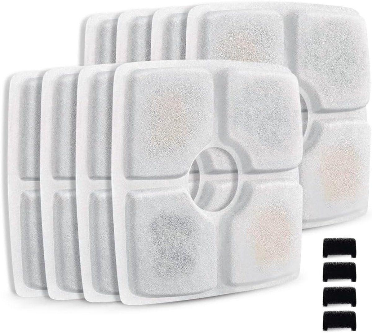 15 Stuks Vierkante filterpatronen - Waterfonteinfilter voor huisdieren - Filterpatronen voor kattenwaterfonteinen - Actieve kool van kokosnootschalen - Geschikt voor ronde waterfonteinen van 2,4 liter (81 oz) - Wit