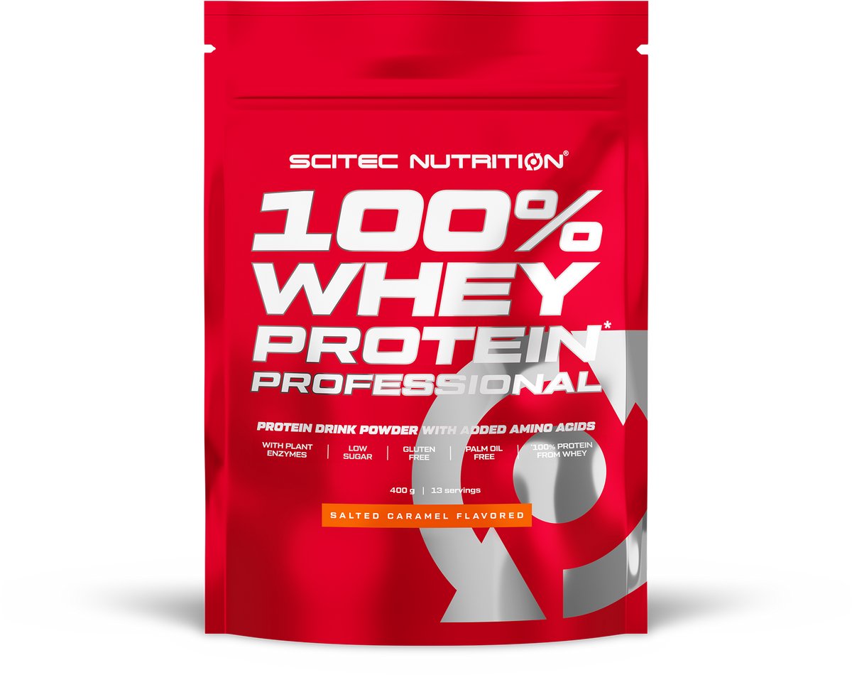 Scitec Nutrition 100% Whey Protein Professional - Wei-eiwitcomplex | Uit concentraat en isolaat - met spijsverteringsenzymen - proteïne voor spieropbouw - 400g, Gezouten karamel