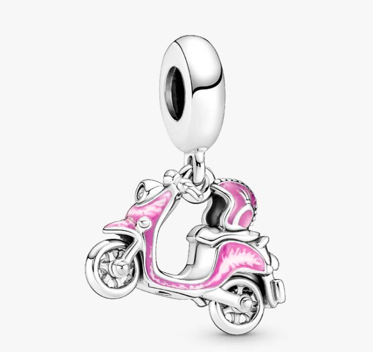 Fler® | Bedel | Past op populaire bedel armbanden (standaard - 3mm) | armbandbedel | Roze scooter Hangbedel | Vespa charm | Hangbedel Charm | 925 sterling zilver | Roze Emaille | Meerkleurig | Armband Kraal | Verjaardagscadeau