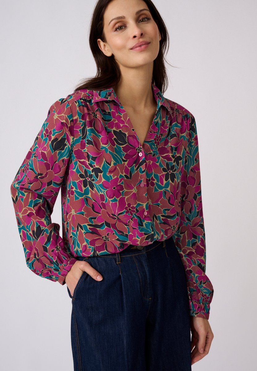 Damart - Losvallende blouse met bloemenprint - Dames - Groen - 40