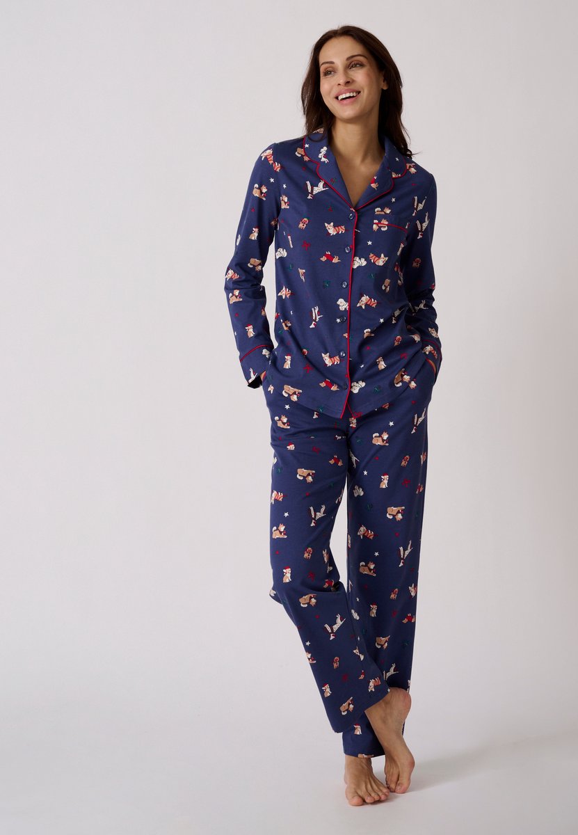 Damart Kerstpyjama van jerseytricot zuiver kamkatoen - Dames - Blauw - 38-40 (S)