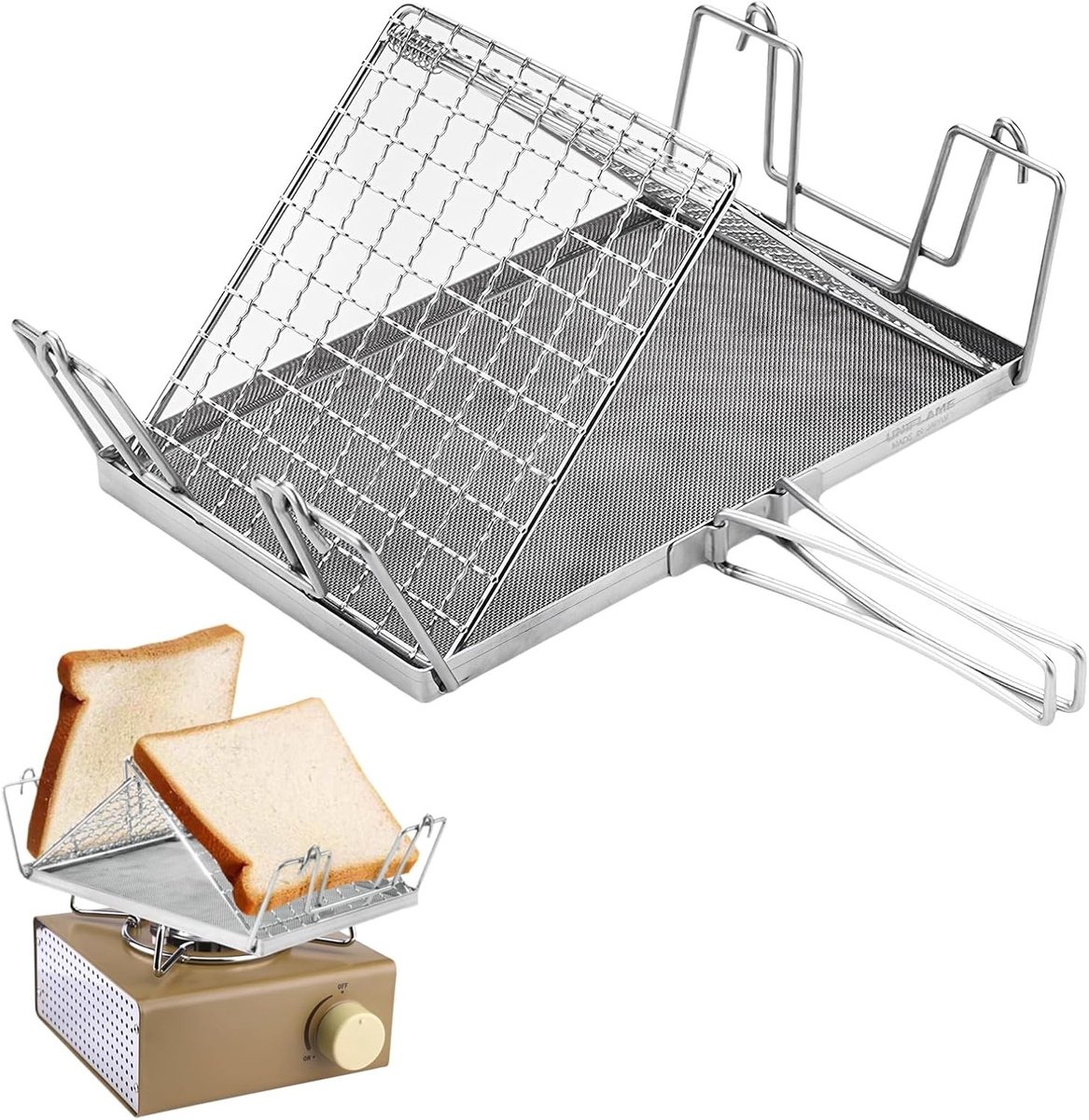Warmteverdeler voor gasgrill - Zilver - 21,5 x 14,3 x 2 cm - Roestvrijstalen Opvouwbaar Campingbroodrooster - Voor Outdoor Koken