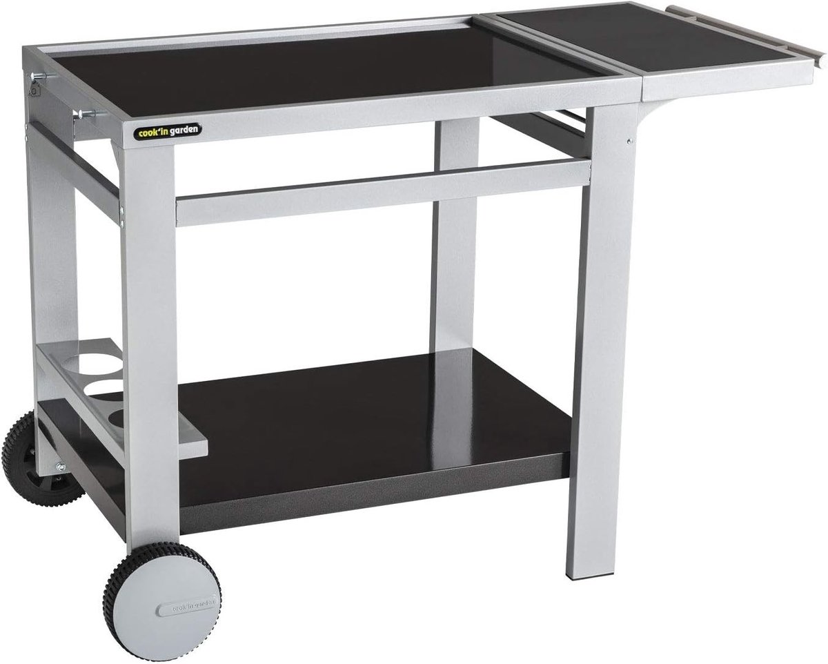 Plancha barbecue - Zwart/Grijs - 120 x 65 x 80 cm - Stalen Trolley met Beweegbaar Werkblad - Voor Buitenkeuken