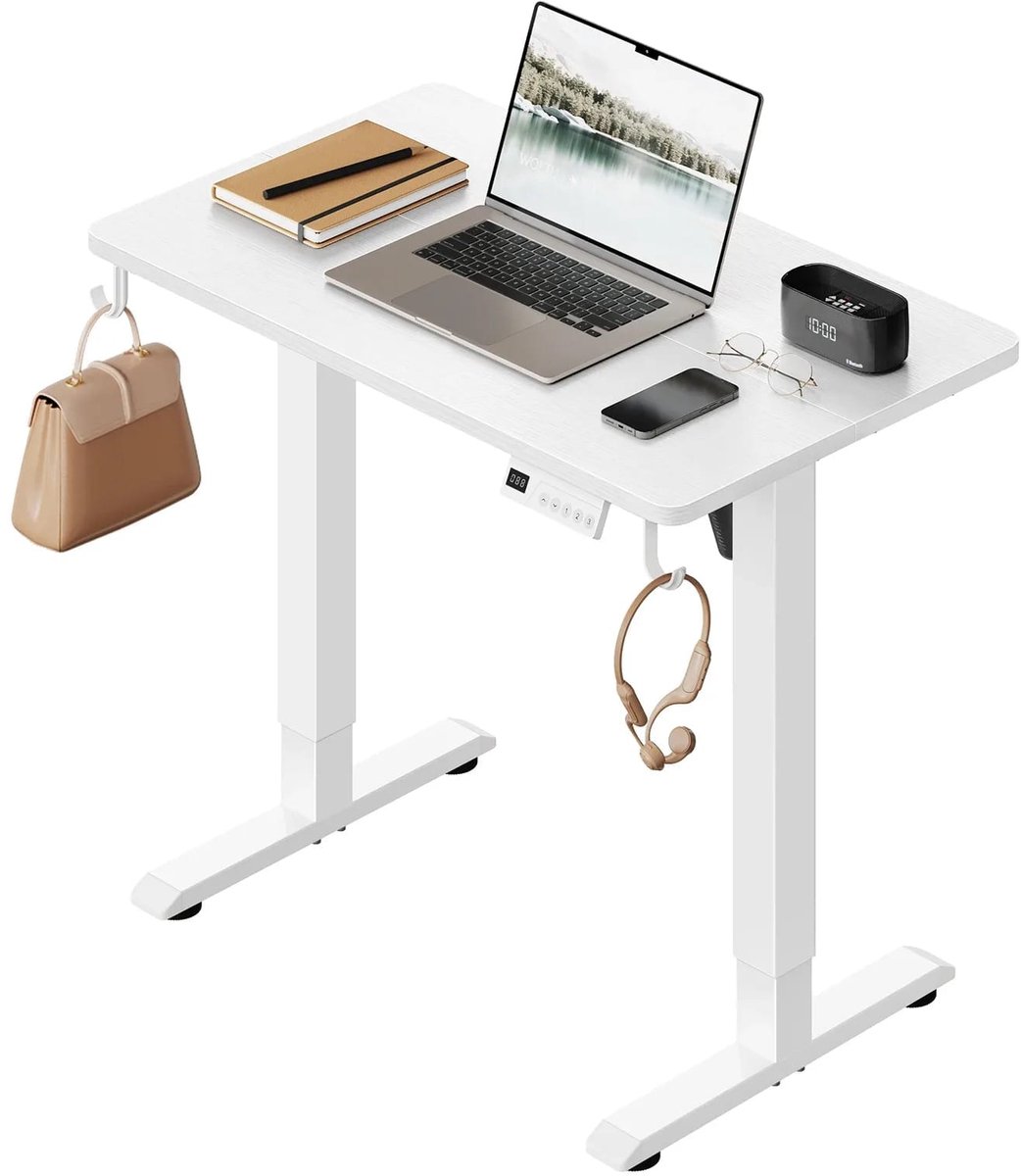 Elektrisch Verstelbaar Bureau Wit - Zit-Sta Tafel met 3 Geheugenposities en Veiligheidssysteem - 80x48 cm