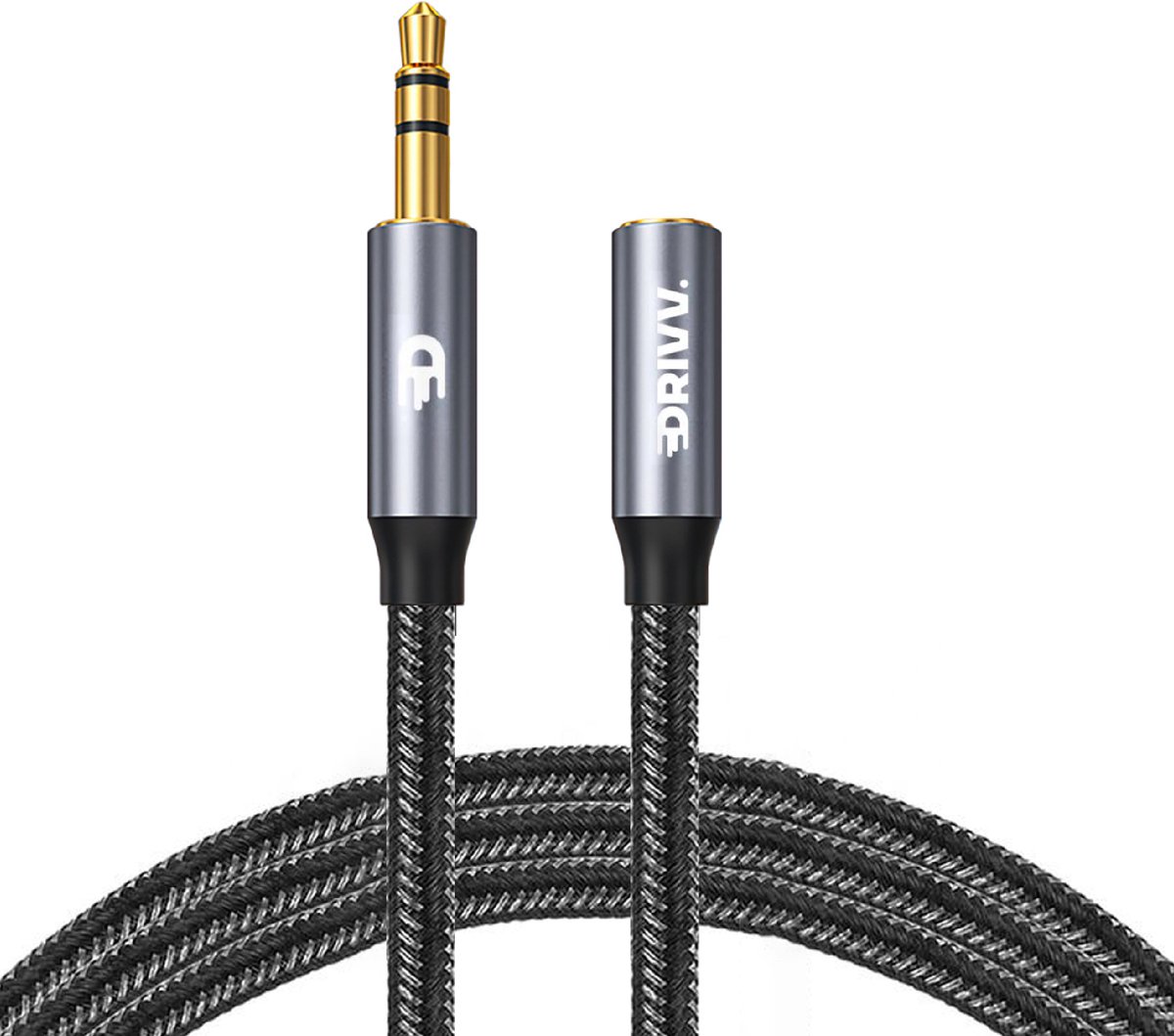 Drivv. AUX Verlengkabel 3.5 mm - Audio Verlengkabel - Jack Verlengkabel - Gold Plated - Male to Female - Zilver - 2 meter