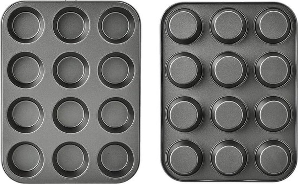 Ronde bakplaat voor muffins, antiaanbaklaag, koolstofstaal, set van 2 - grijs - 35 x 27 x 3 cm