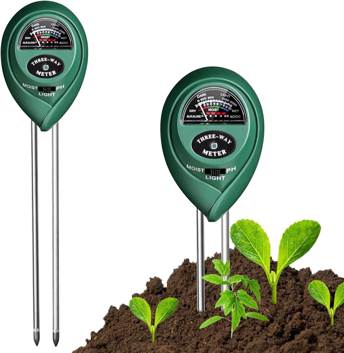 Bodemtester 3-in-1 - Groen - Voor Tuinieren en Landbouw - Vocht-, pH- en Lichtmeter