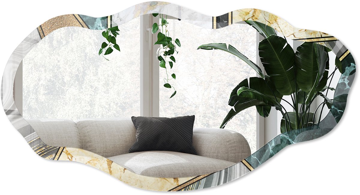Wallfluent Geometrische Mozaïek Spiegel - Grijs Strakke Rechthoekige Spiegel - Organische Spiegel - Woonkamer - Modern - 45x90 cm - Totale afmeting 52x97 cm